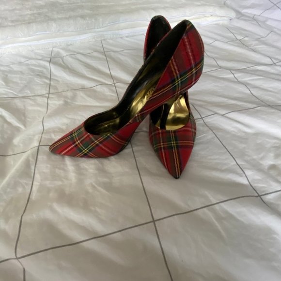 Holiday Red Plaid 4" Heel Shoes Size 9 EUC - Picture 5 of 14